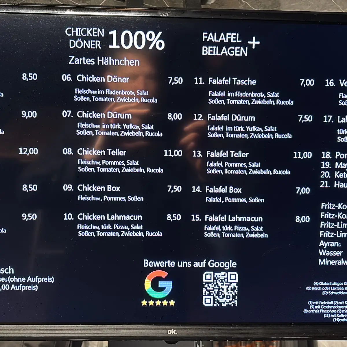 Speisekarte, Xcellent Döner