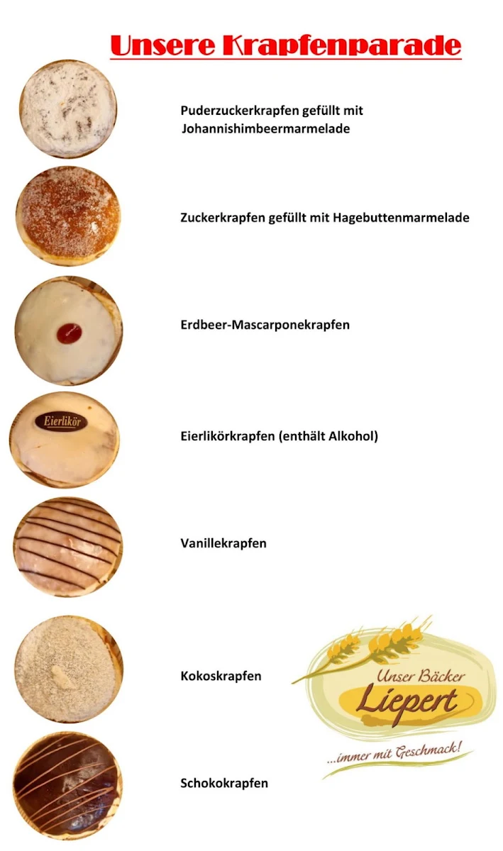 Speisekarte, Bäckerei Liepert