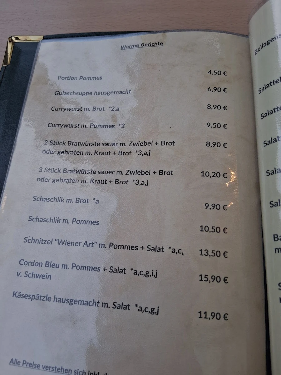 Speisekarte, Gasthaus Cafe Forster