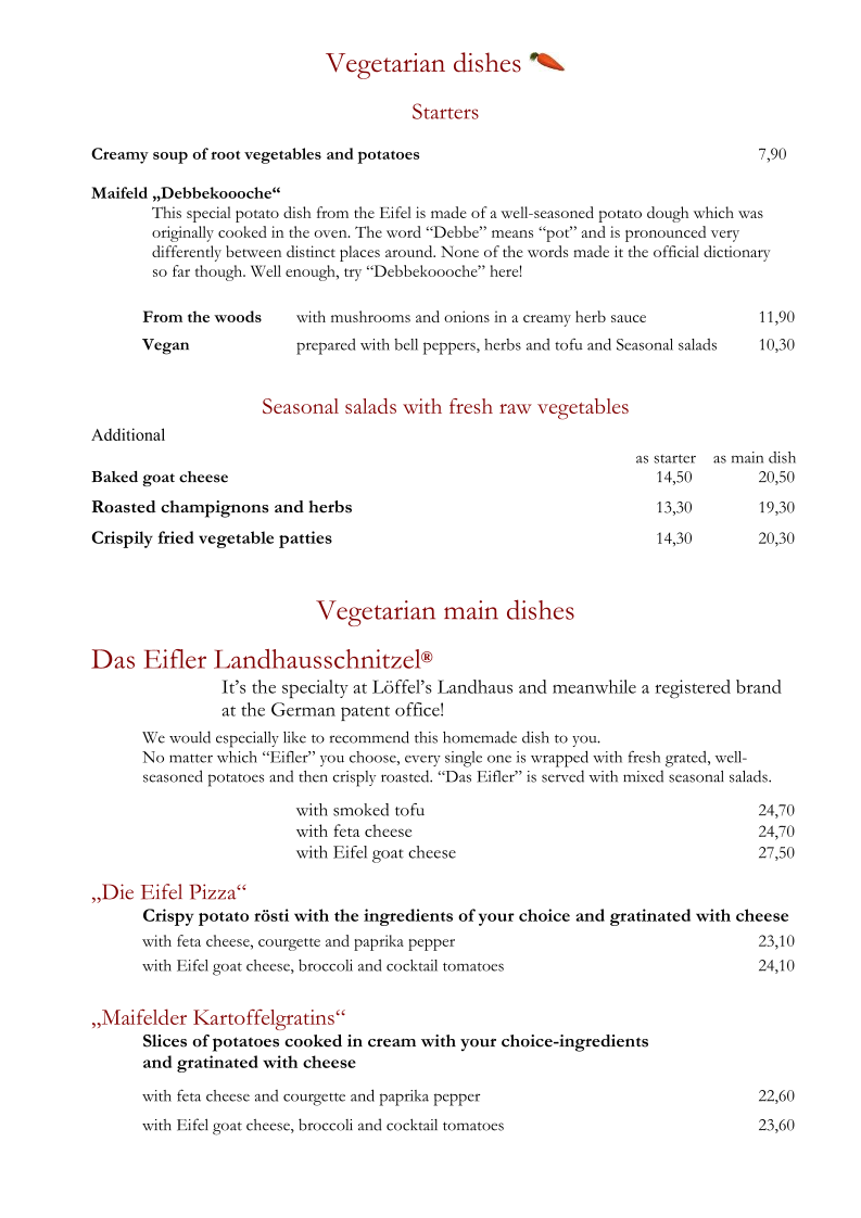 Speisekarte, Löffels Landhaus