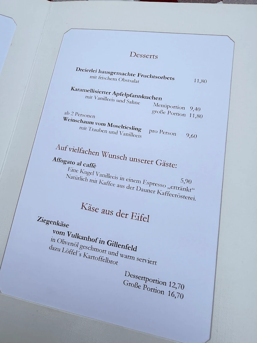 Speisekarte, Löffels Landhaus