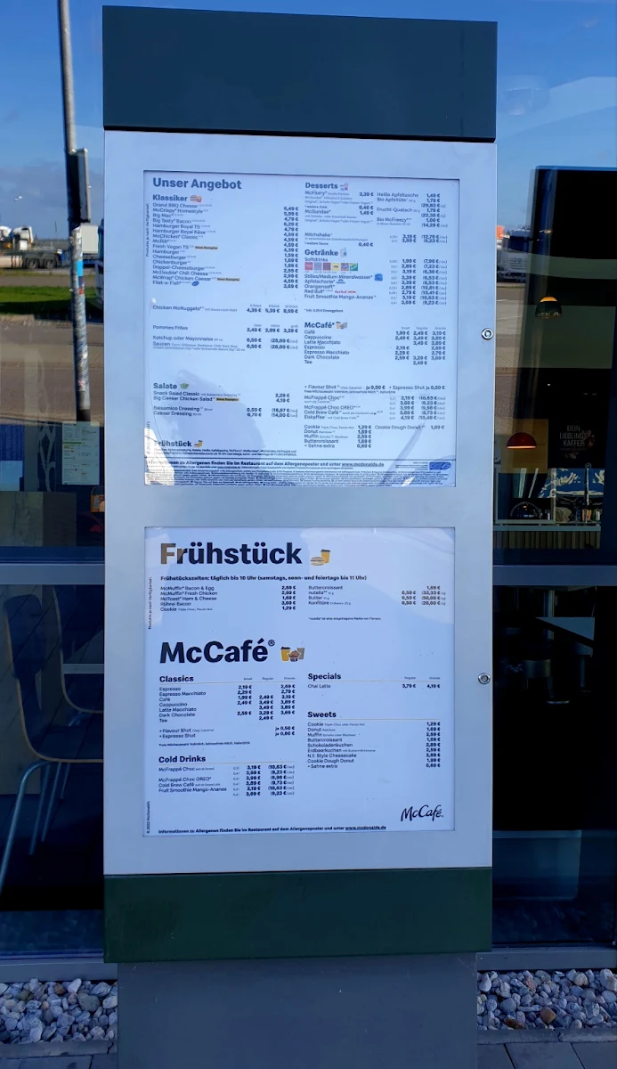 Speisekarte, McDonald's