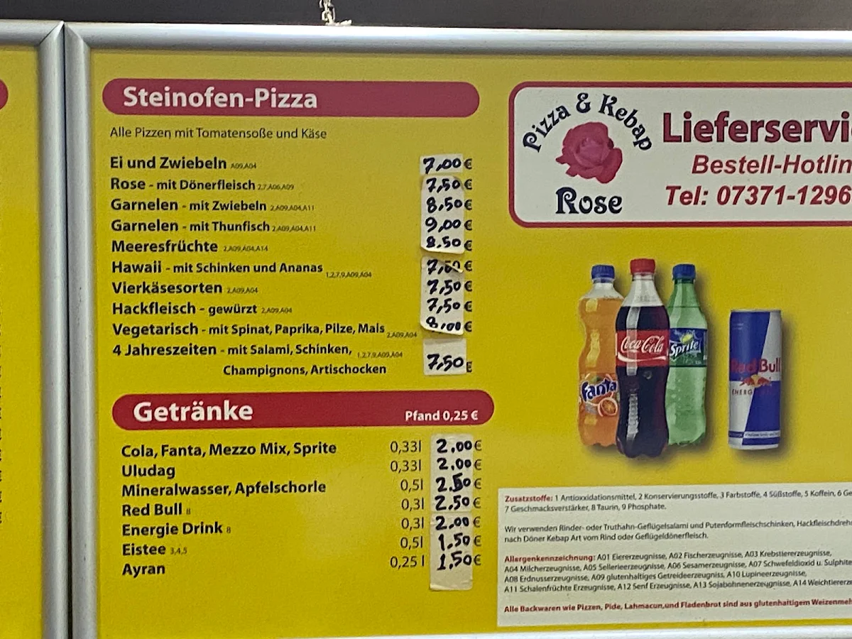 Speisekarte, Rose - Pizza & Kebap
