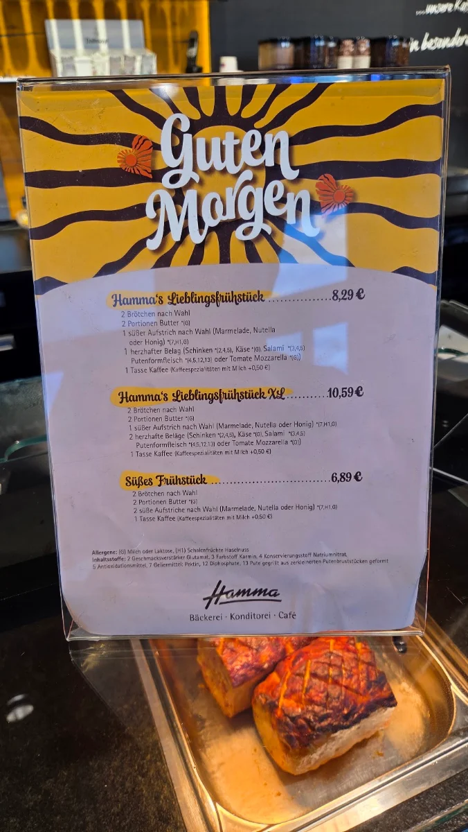 Speisekarte, Bäckerei & Konditorei Hamma