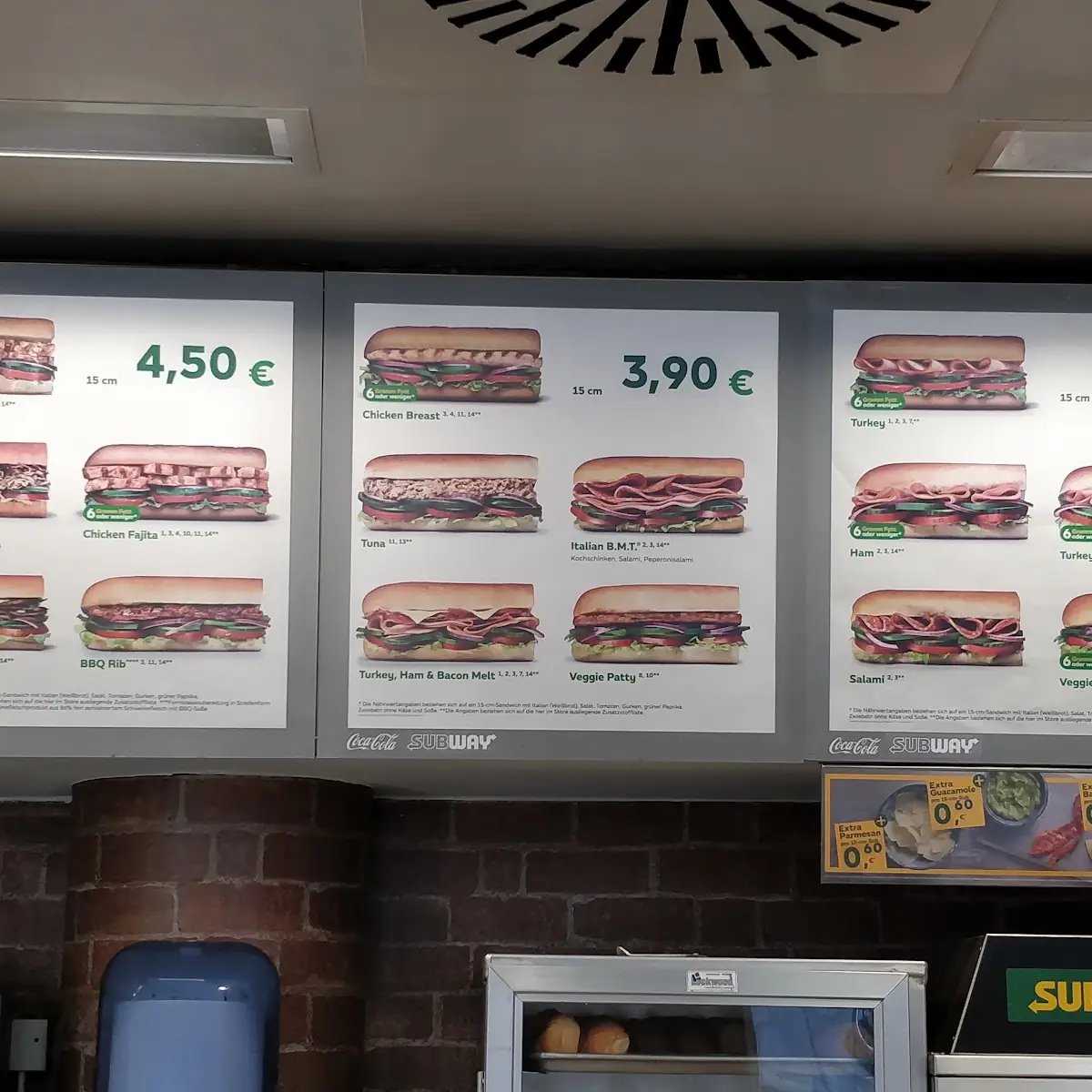 Speisekarte, Subway