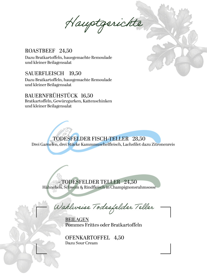 Speisekarte, Gasthof Zur Eiche｜Italienisch-Deutsche Küche