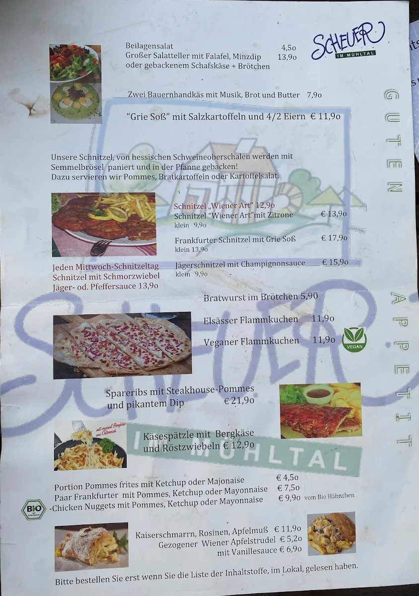 Speisekarte, Scheuer im Mühltal