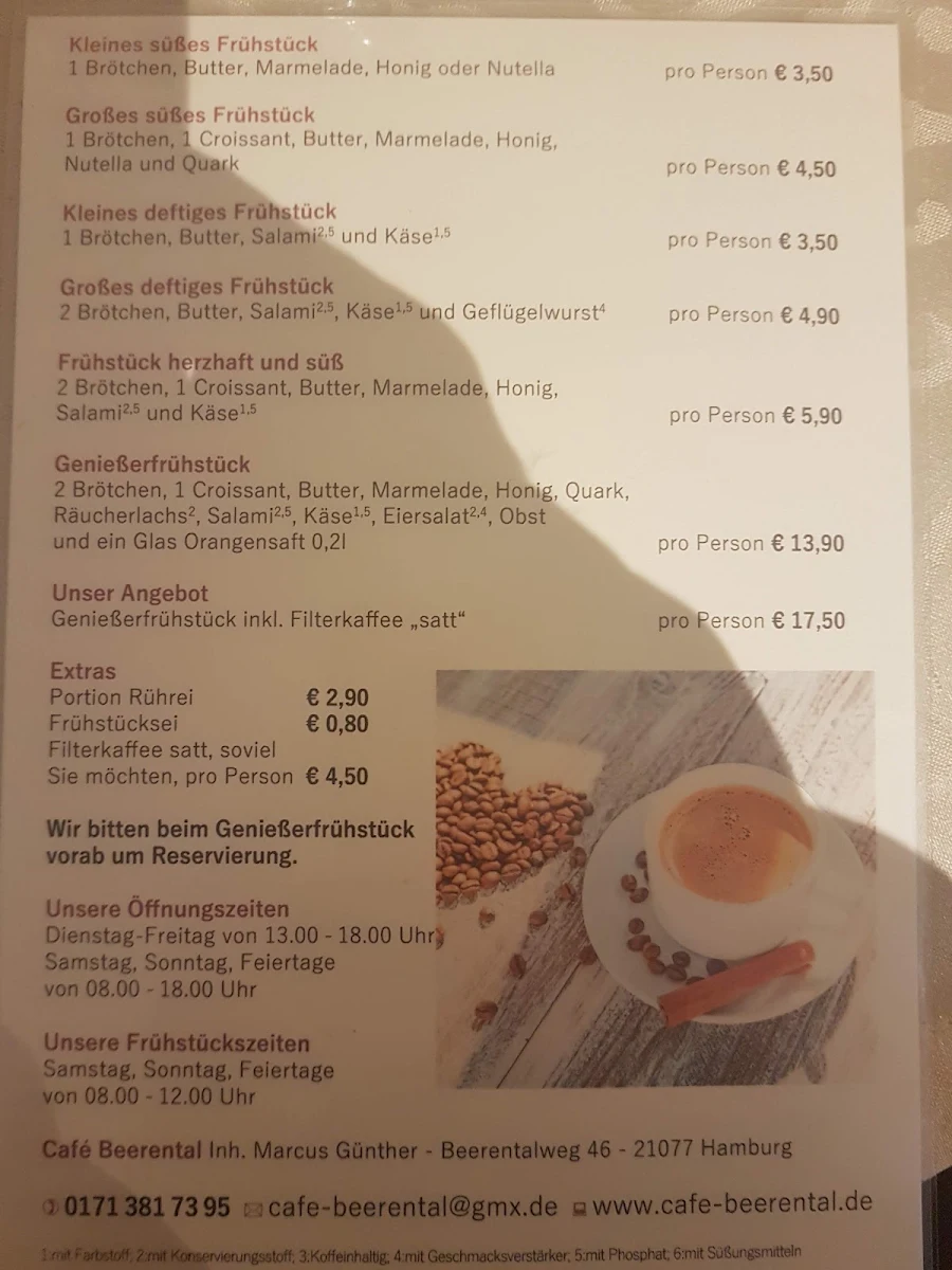 Speisekarte, Café Beerental