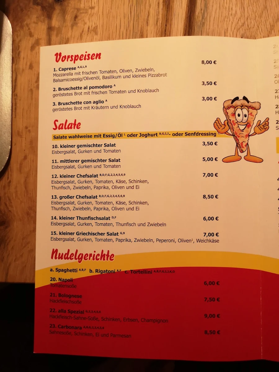 Speisekarte, Lottes Pizzaservice