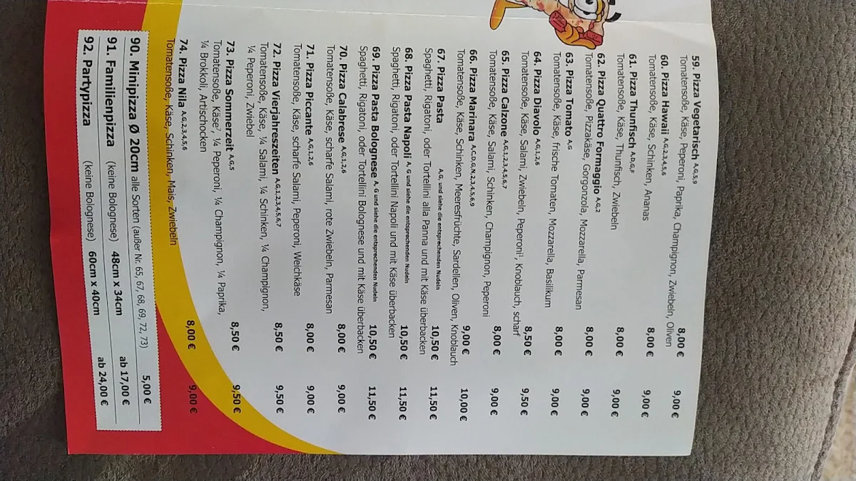 Speisekarte, Lottes Pizzaservice