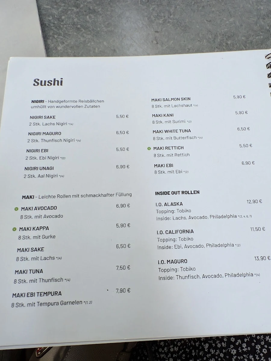 Speisekarte, MO Restaurant