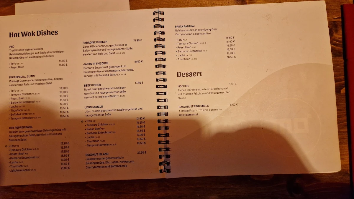 Speisekarte, MO Restaurant