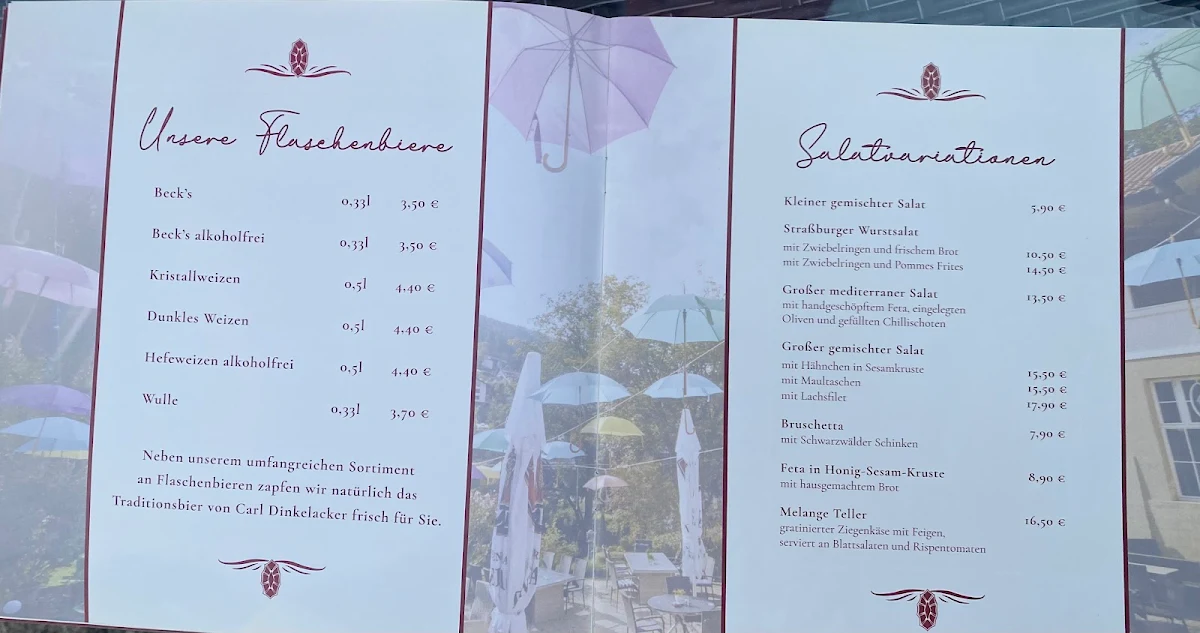 Speisekarte, Melange - Restaurant in Bad Wildbad