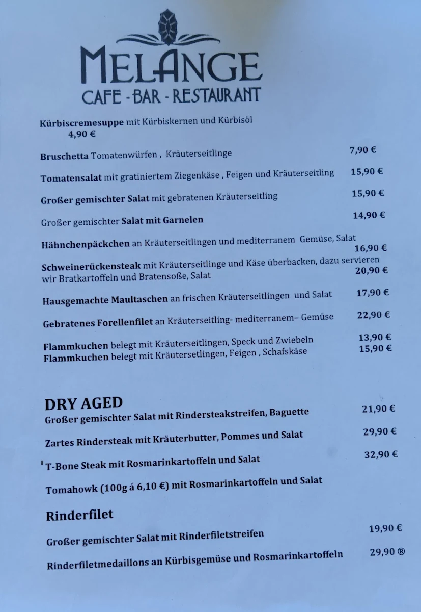 Speisekarte, Melange - Restaurant in Bad Wildbad