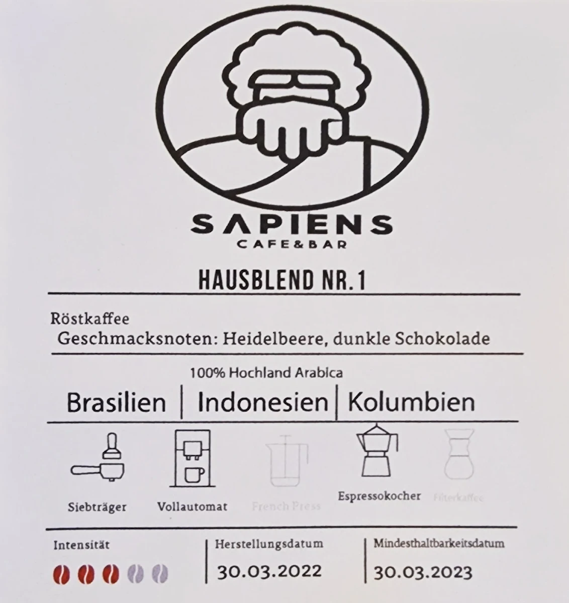 Speisekarte, Sapiens Cafe & Bar