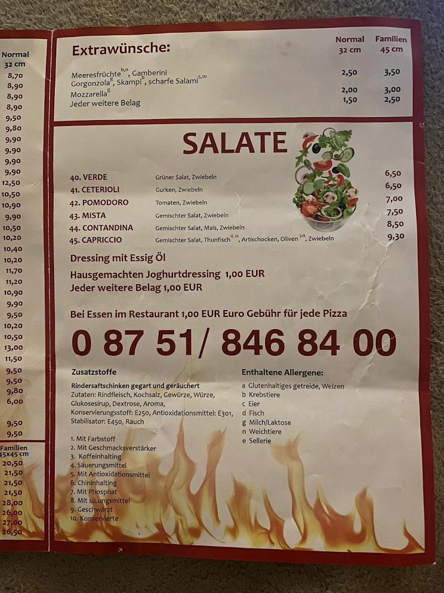 Speisekarte, Pizza Calabria