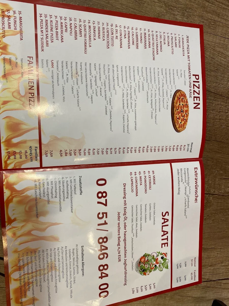 Speisekarte, Pizza Calabria
