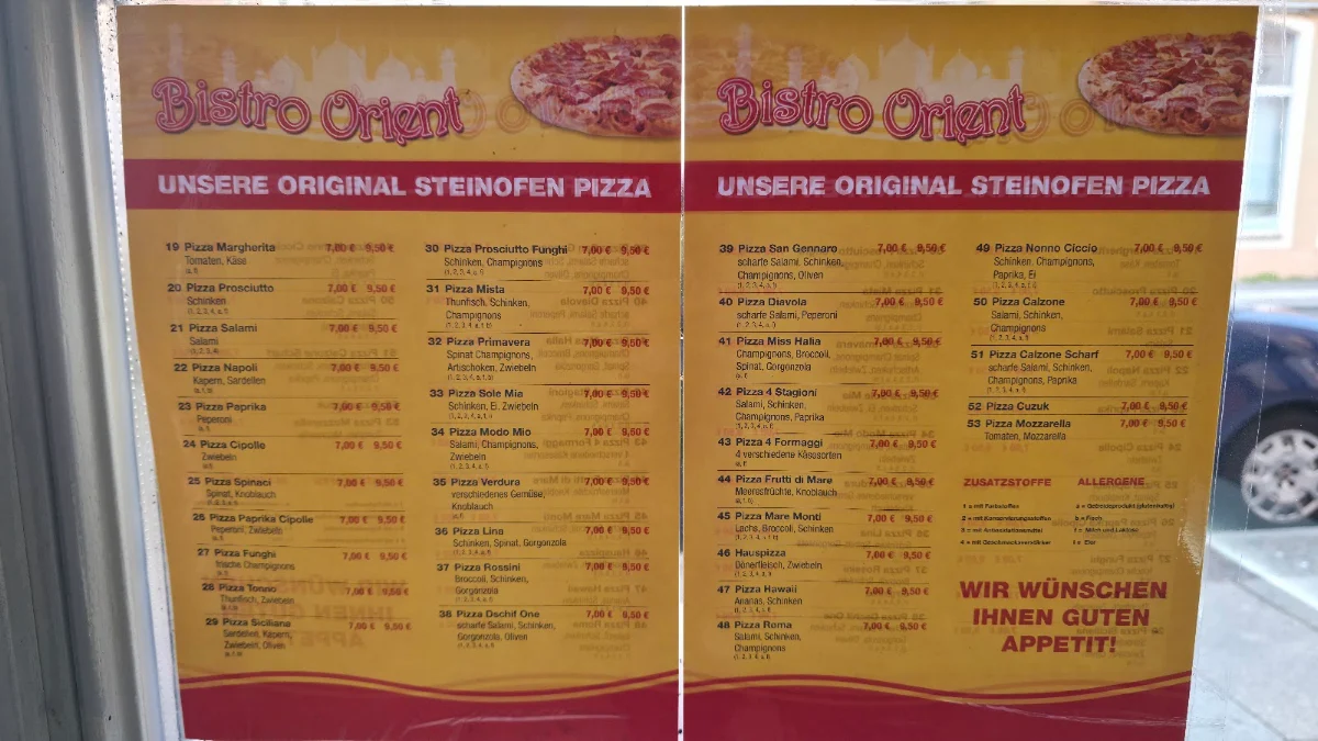 Speisekarte, Bistro Orient