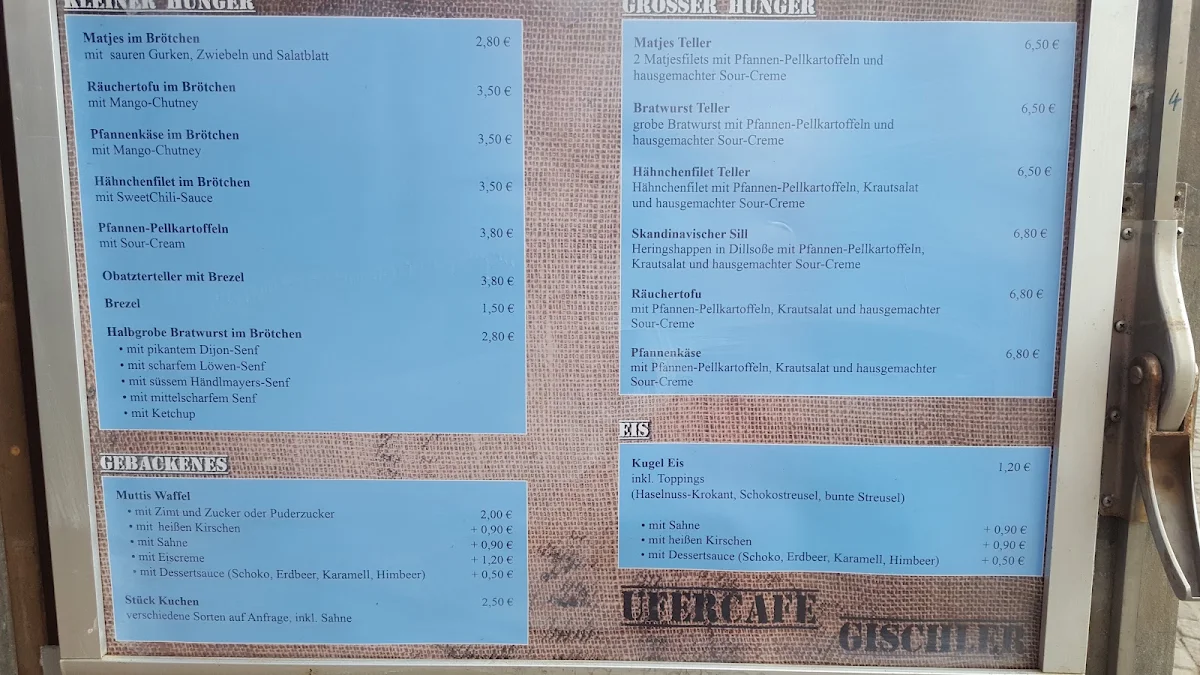 Speisekarte, Ufercafe Gischler
