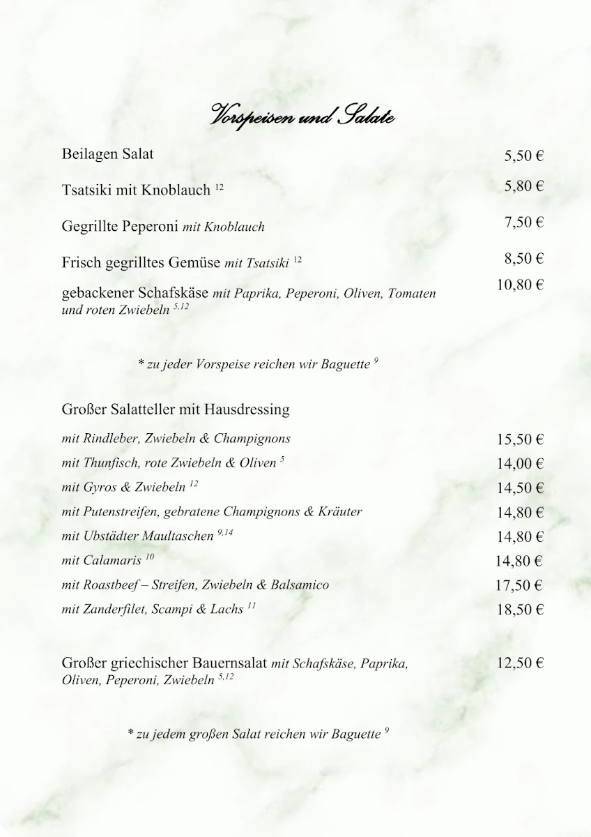 Speisekarte, Parduzi Deutsche und Mediterrane Küche