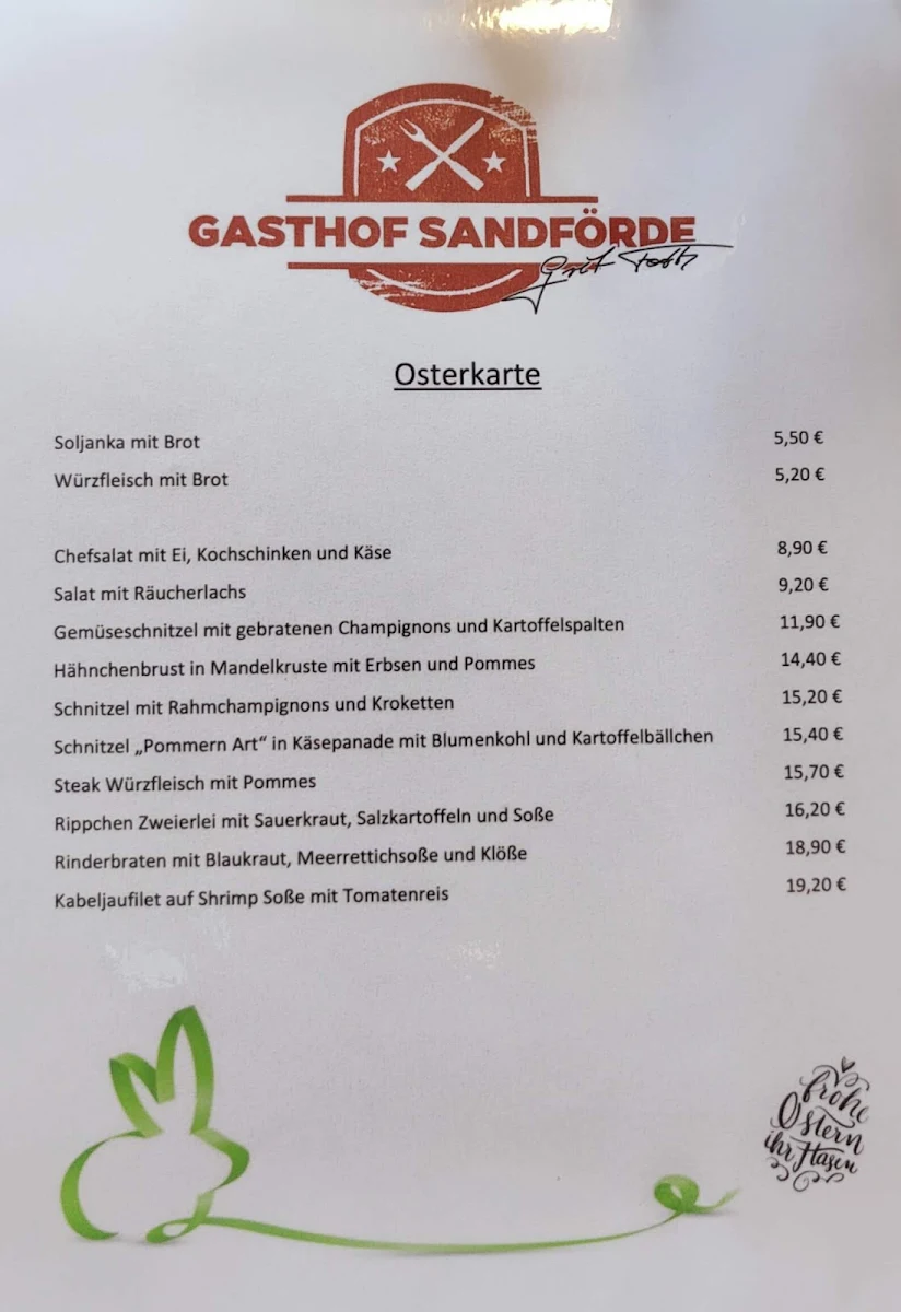 Speisekarte, Gasthof Sandförde
