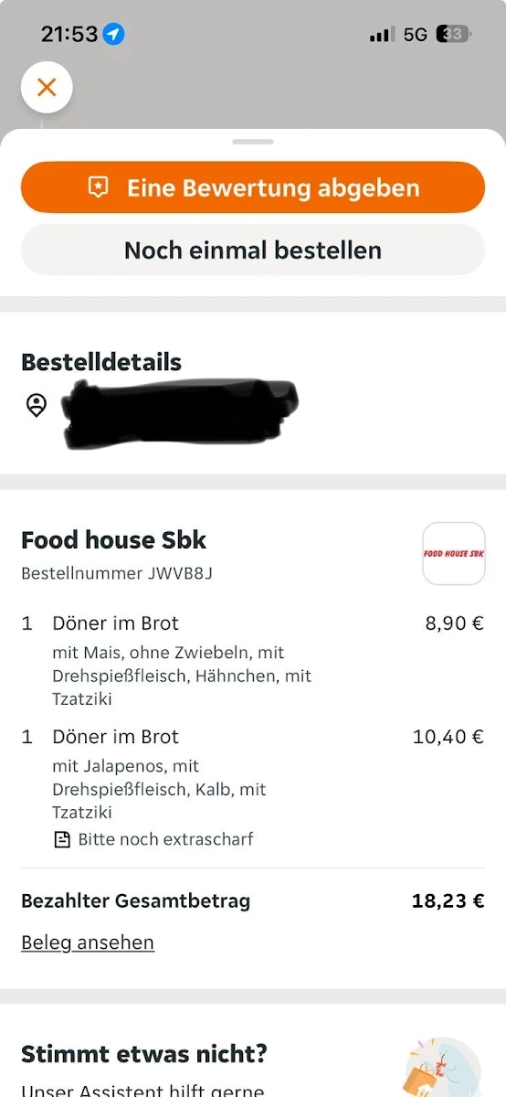 Speisekarte, Food House Schwarzenbek