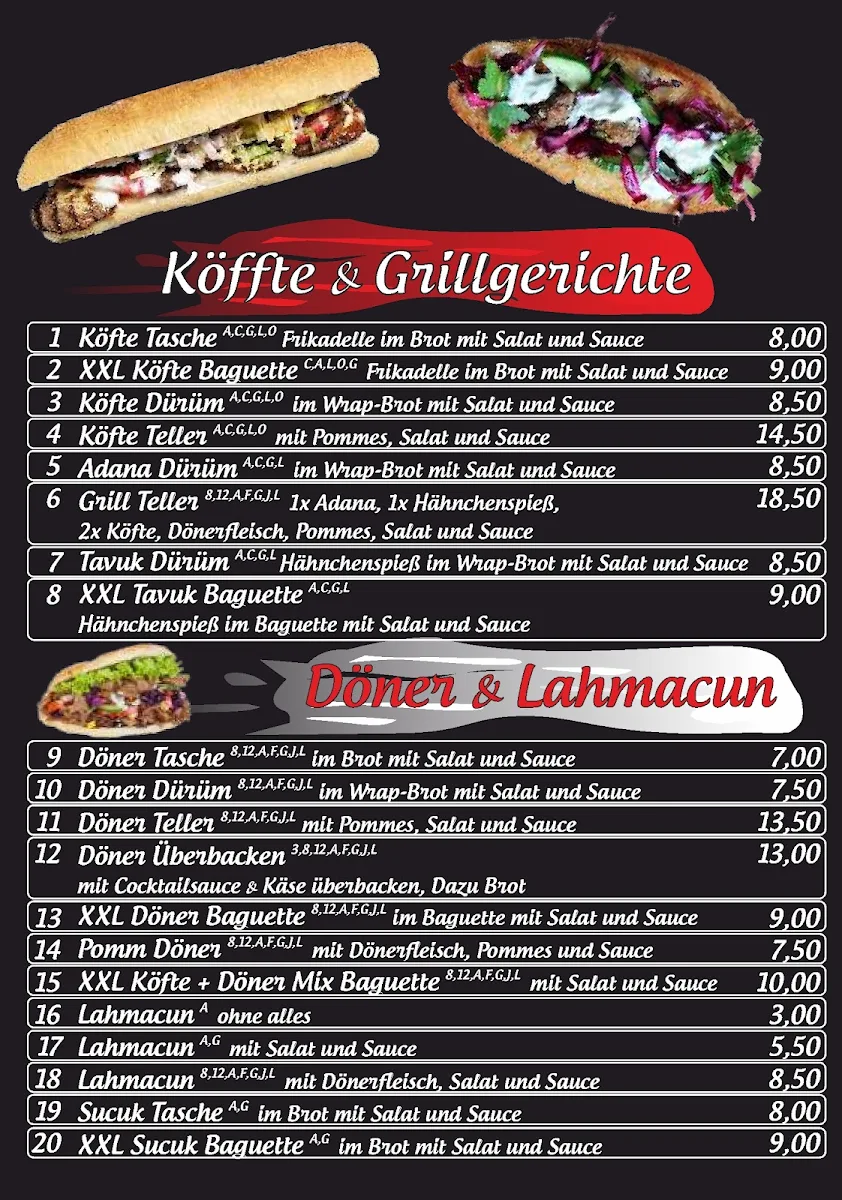Speisekarte, Medinem Kebaphaus