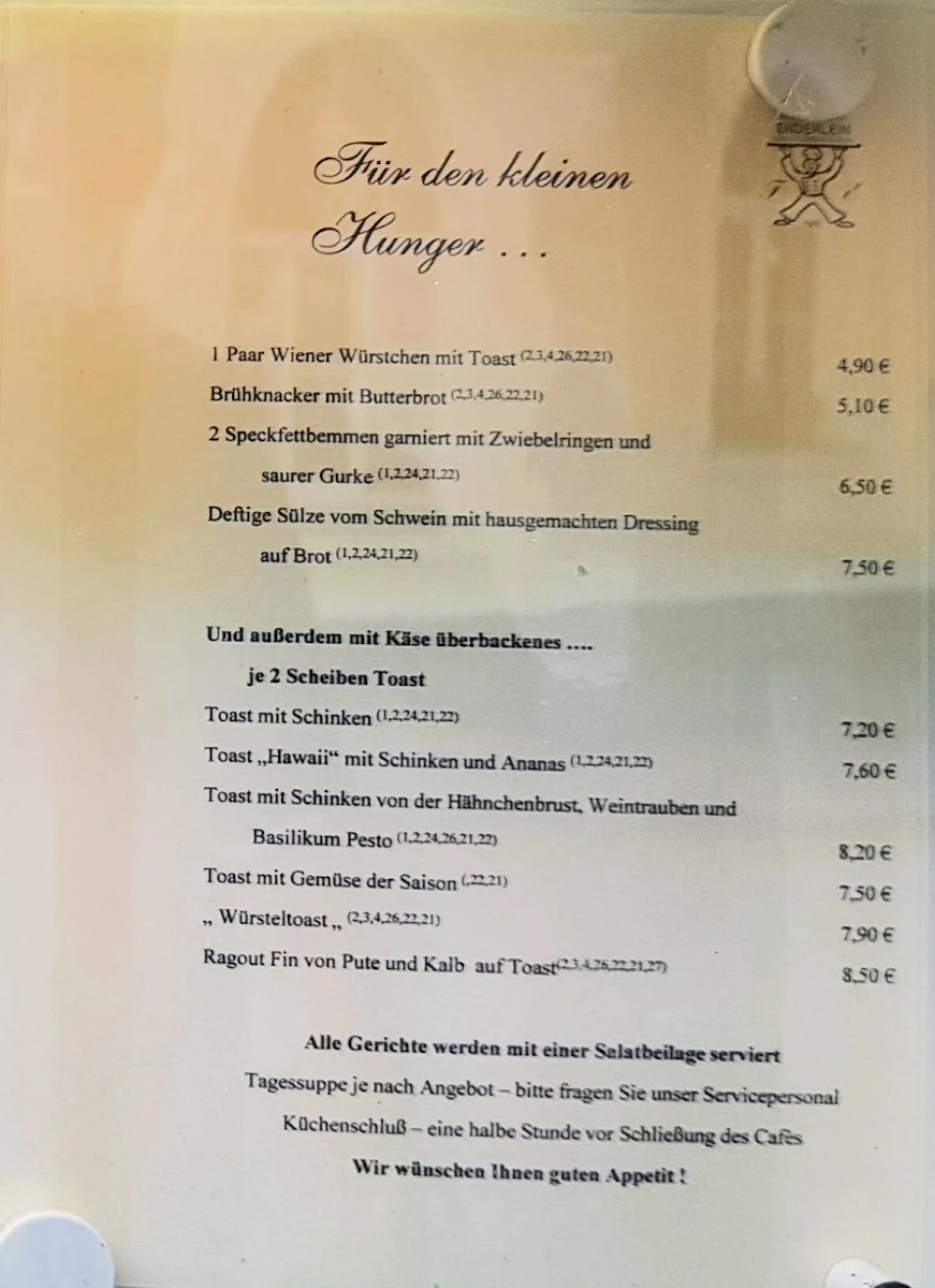 Speisekarte, Café Enderlein