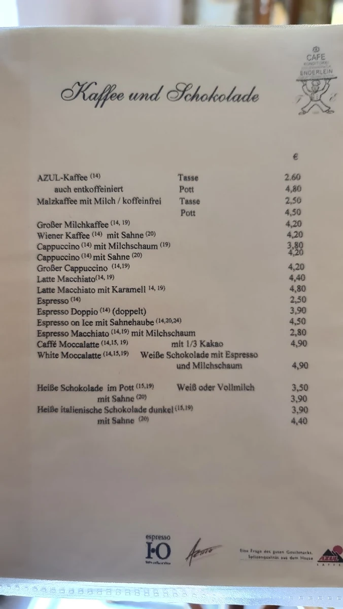 Speisekarte, Café Enderlein