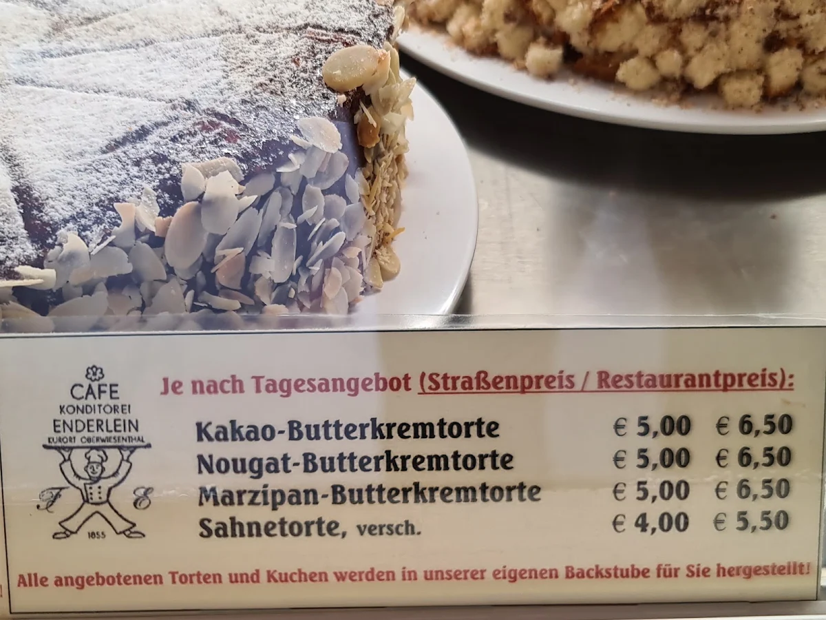 Speisekarte, Café Enderlein