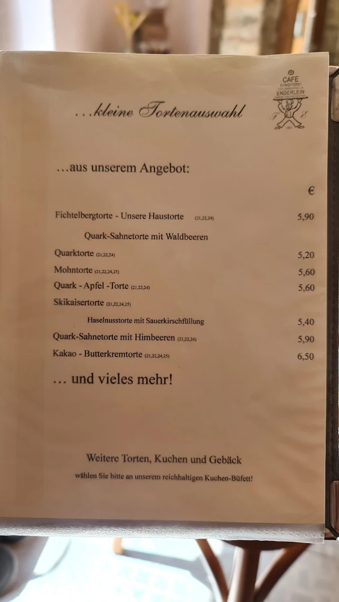 Speisekarte, Café Enderlein