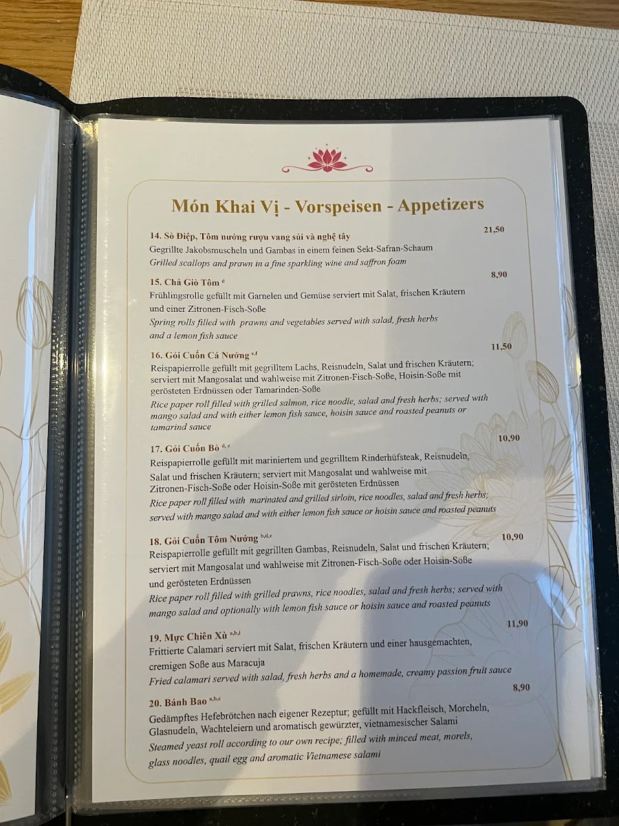 Speisekarte, Hoa Sen Vietnamesisches Restaurant