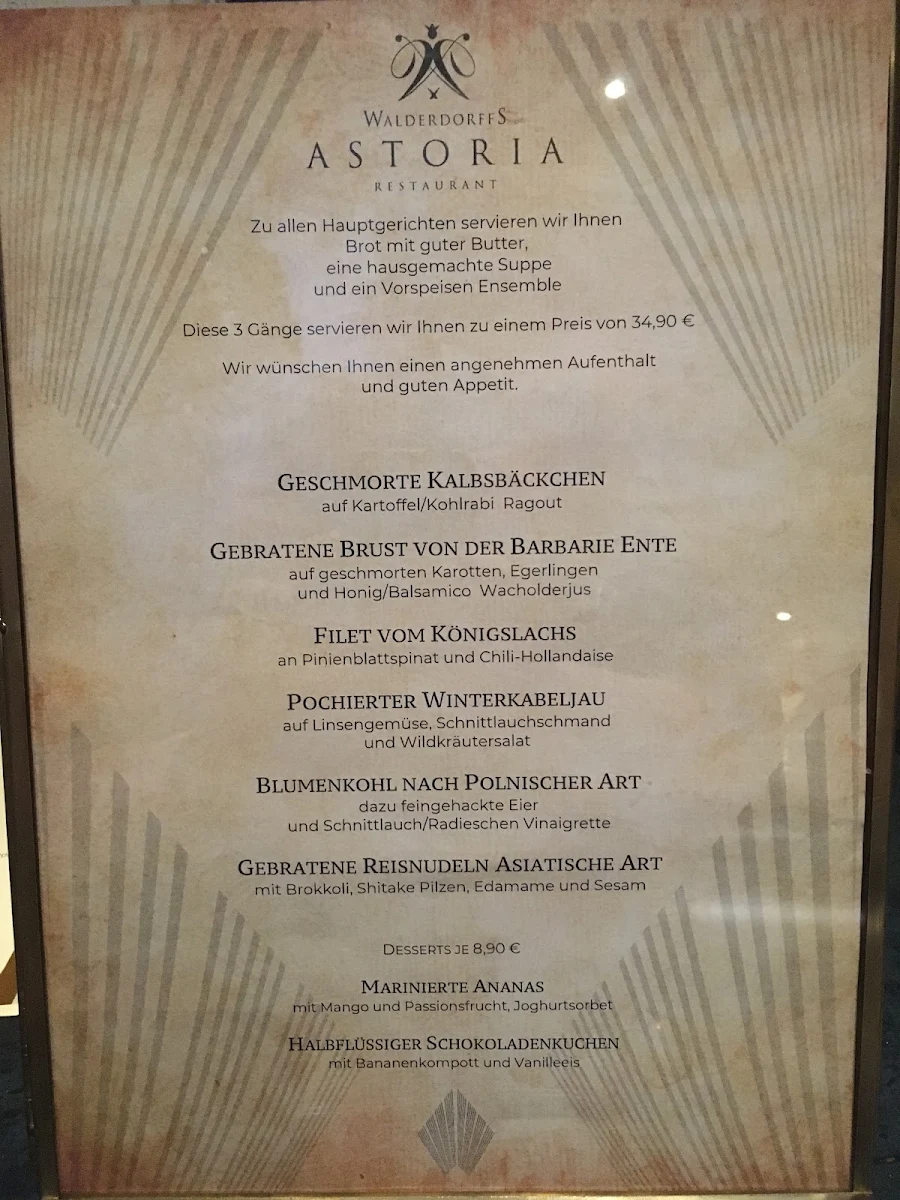 Speisekarte, Restaurant Astoria Trier