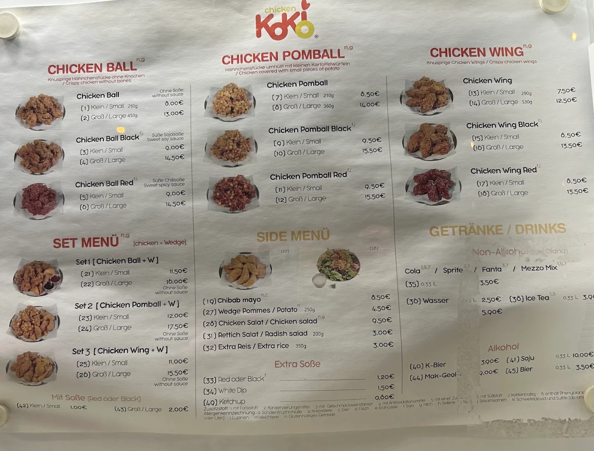Speisekarte, Korean Chicken Kokio Wiesbaden