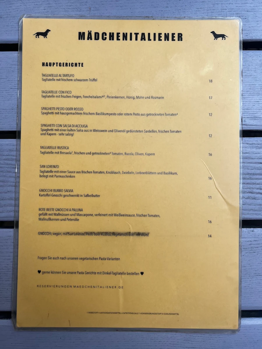 Speisekarte, Mädchenitaliener