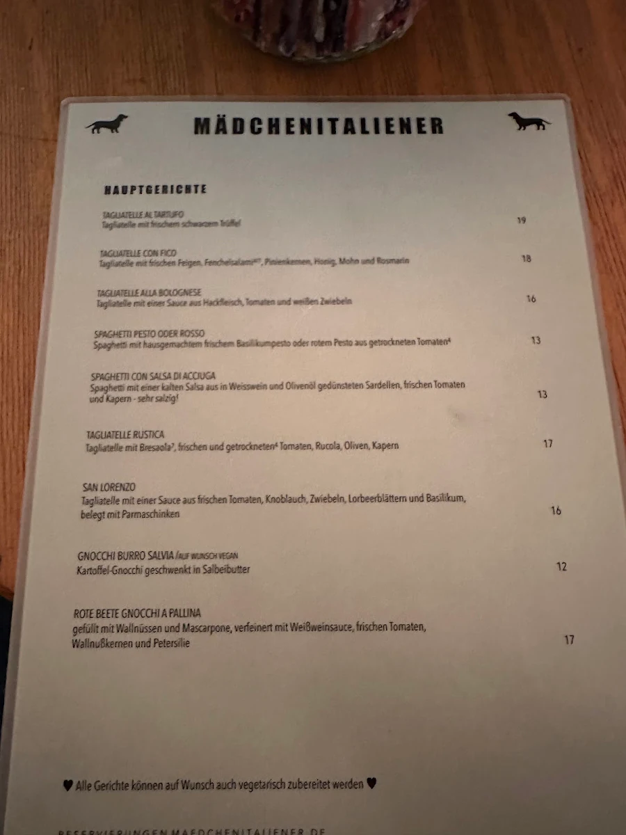 Speisekarte, Mädchenitaliener