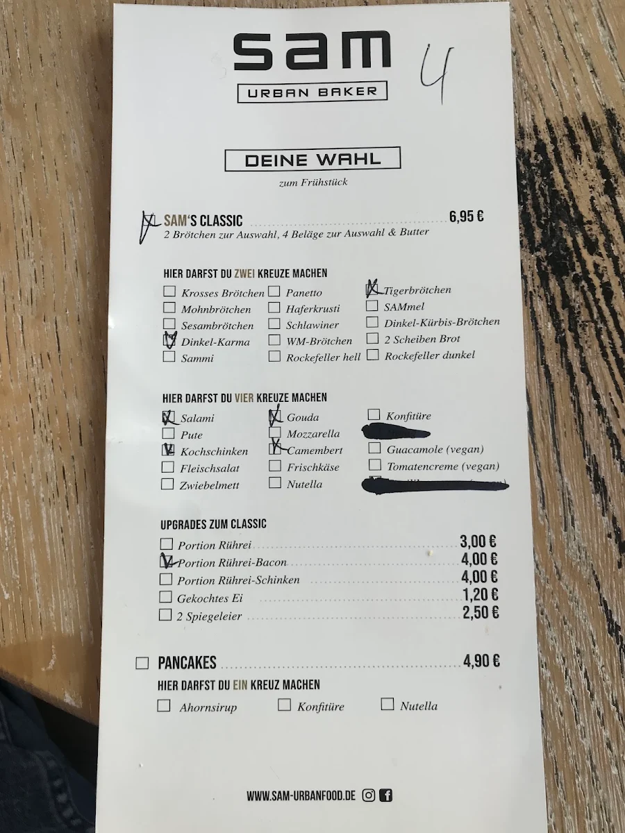Speisekarte, SAM urban baker- Oyten