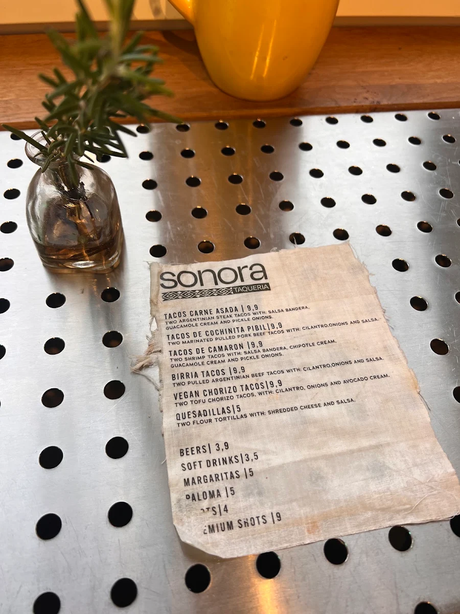 Speisekarte, Sonora Taqueria