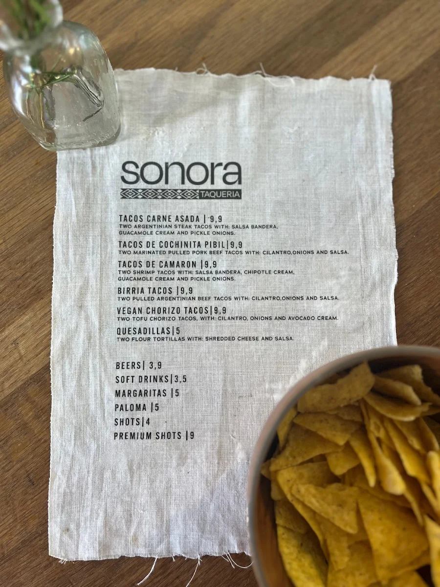 Speisekarte, Sonora Taqueria