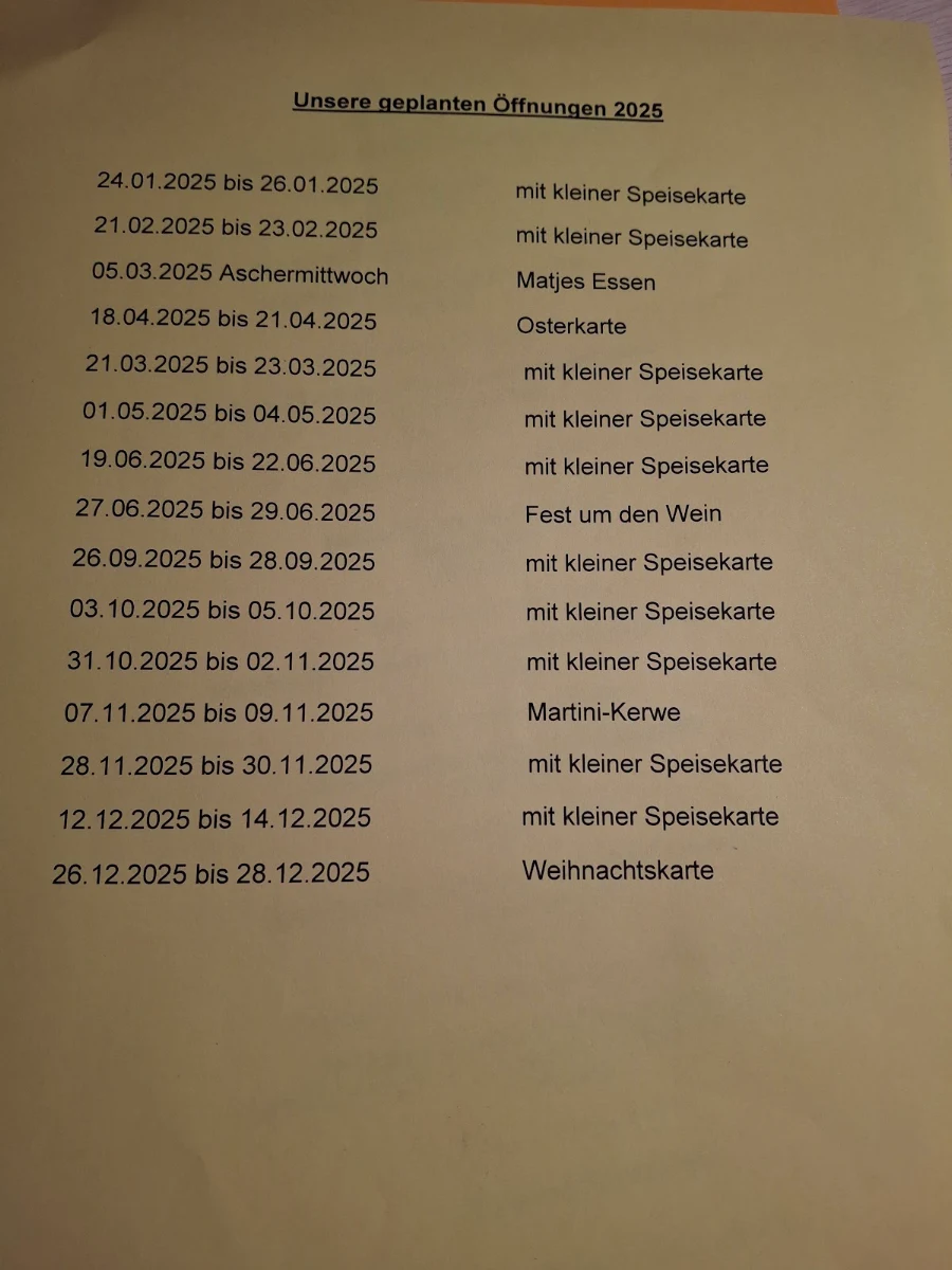 Speisekarte, Zum Klosterstübchen