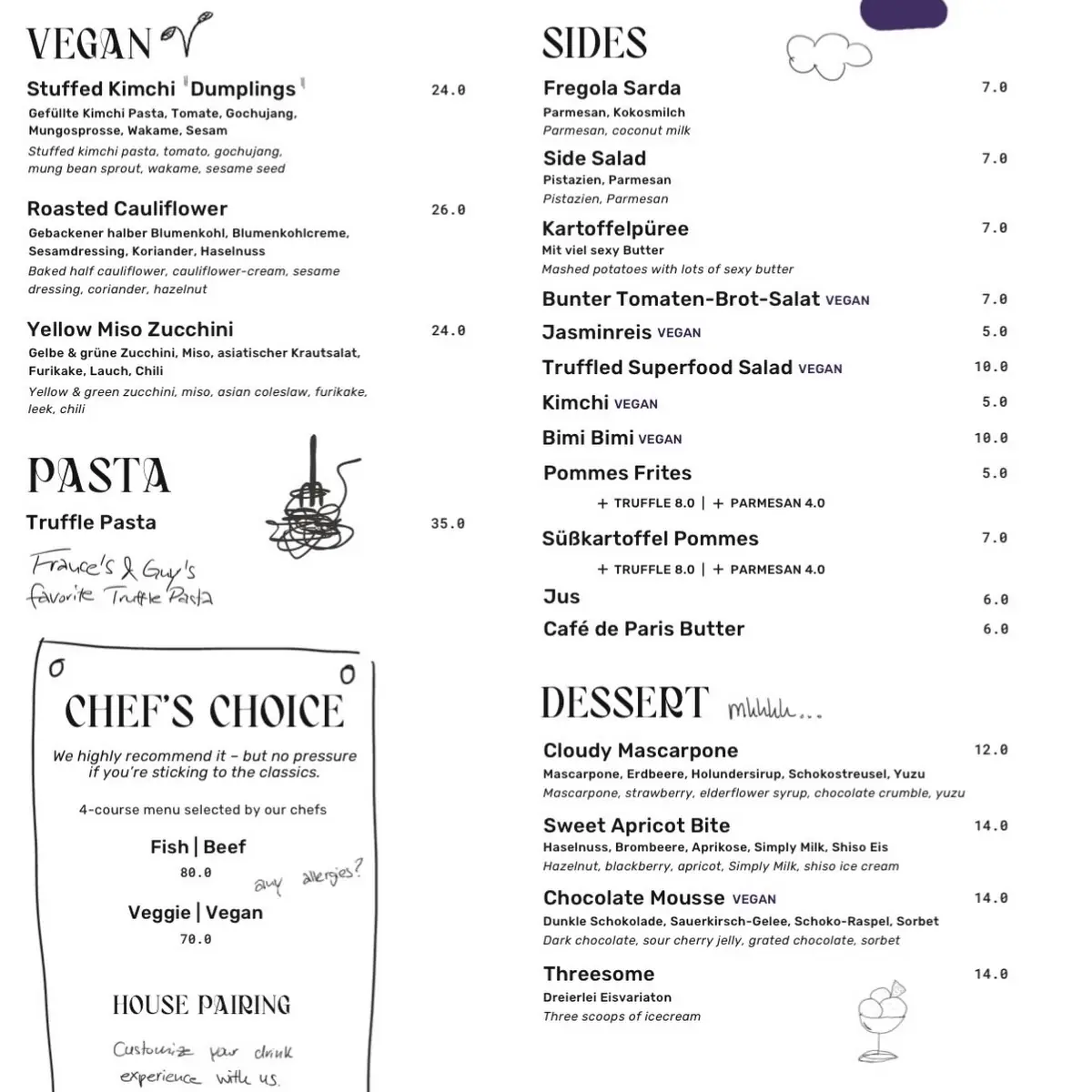 Speisekarte, Elaine's Restaurant
