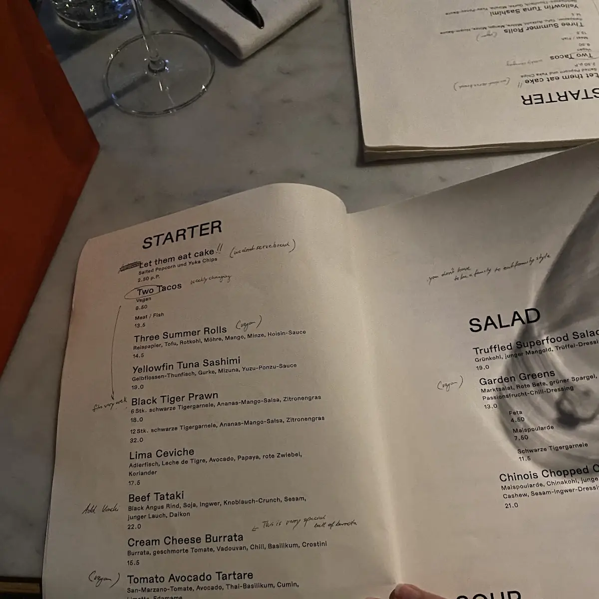 Speisekarte, Elaine's Restaurant