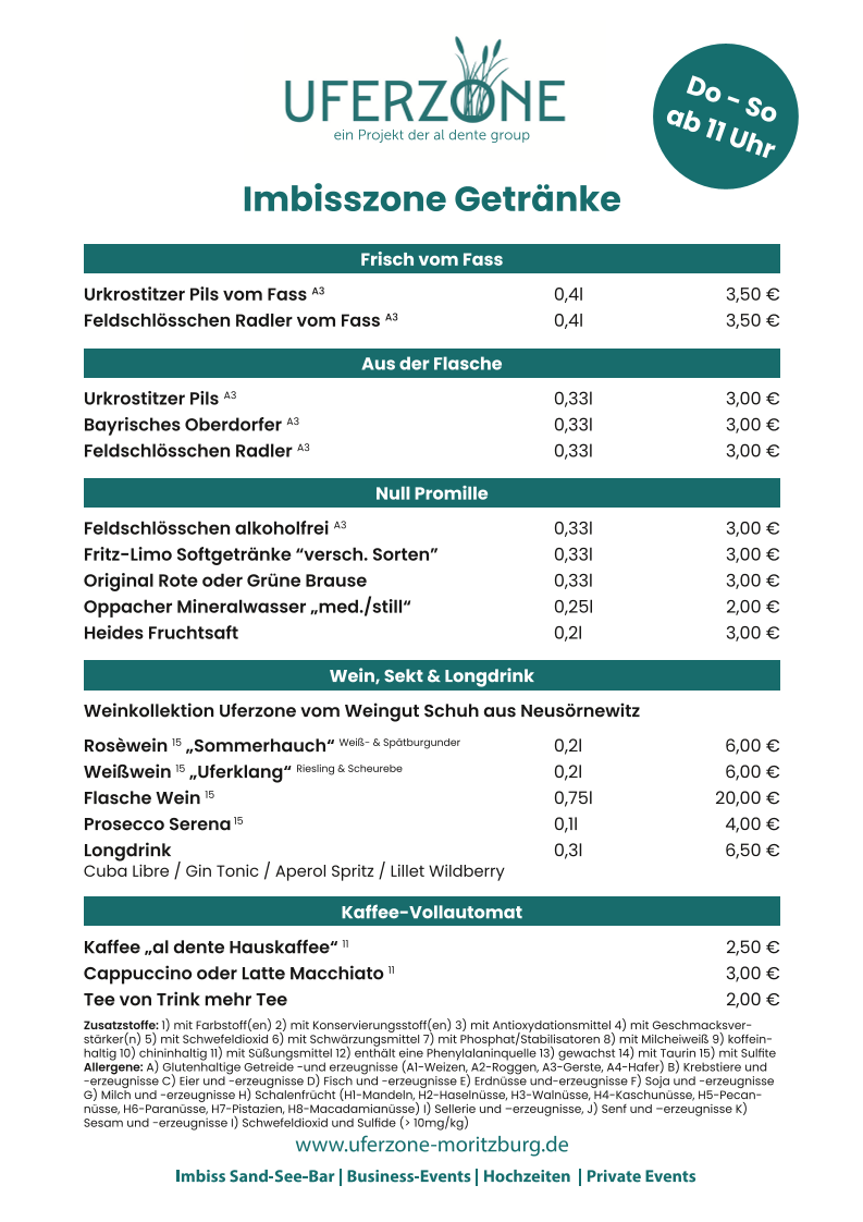 Speisekarte, Uferzone Moritzburg