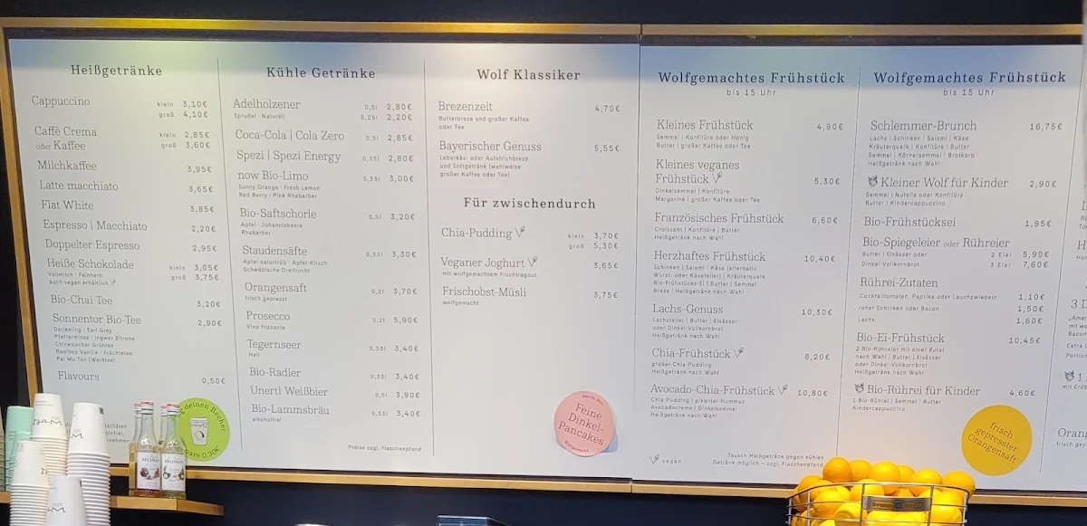 Speisekarte, Bäckerei Konditorei Wolf