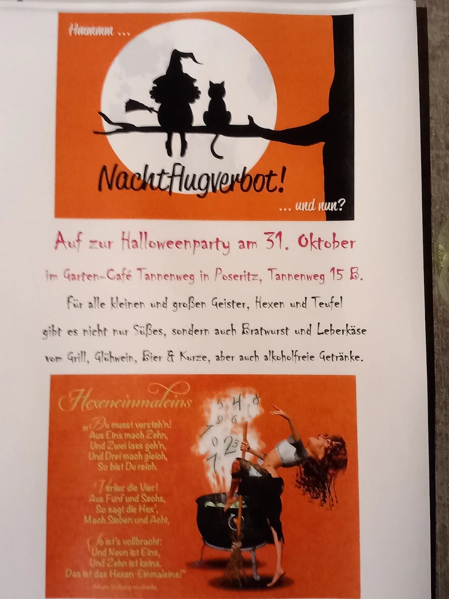Speisekarte, Garten-Cafe Tannenweg