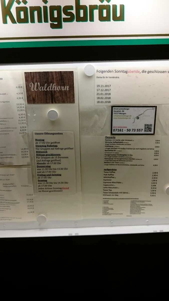 Speisekarte, Waldhorn