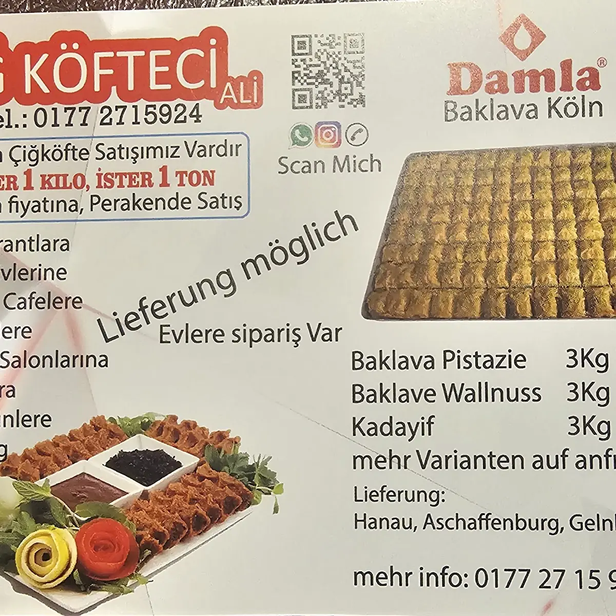 Speisekarte, Cigköfteci ali hanau lieferservice