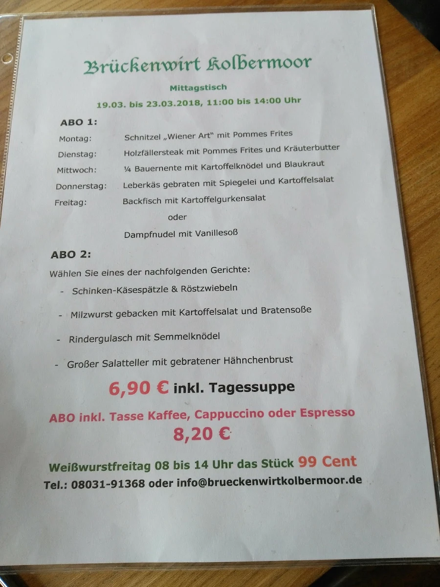 Speisekarte, Brückenwirt