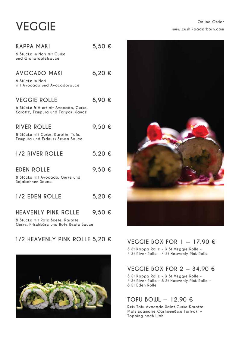 Speisekarte, Zushi Paderborn
