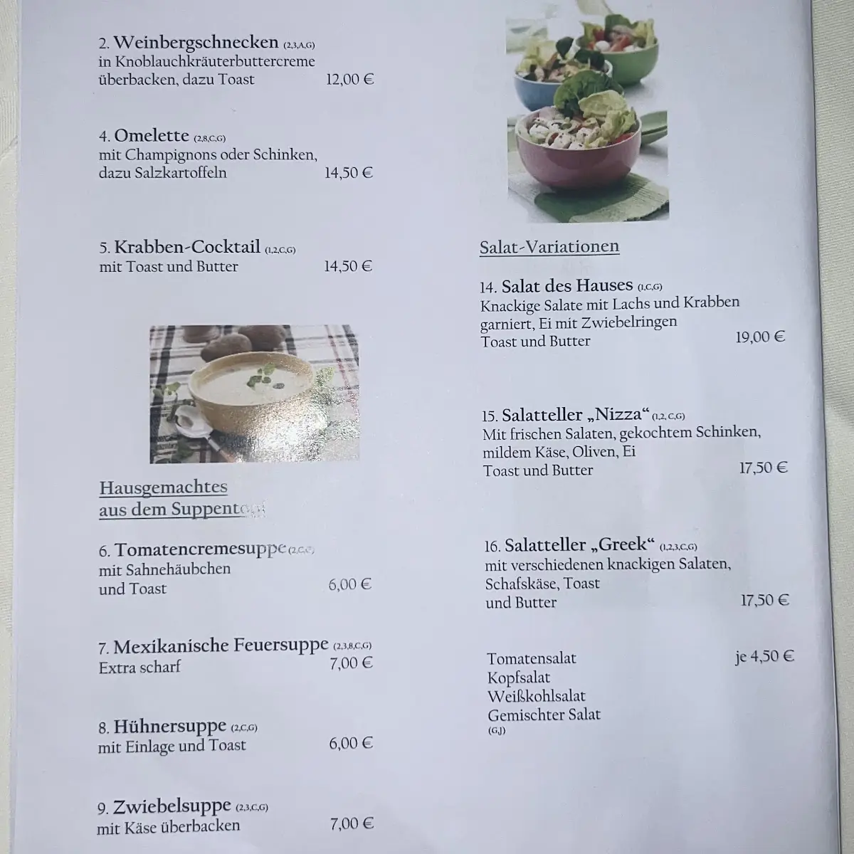 Speisekarte, Gasthof Zur Erholung